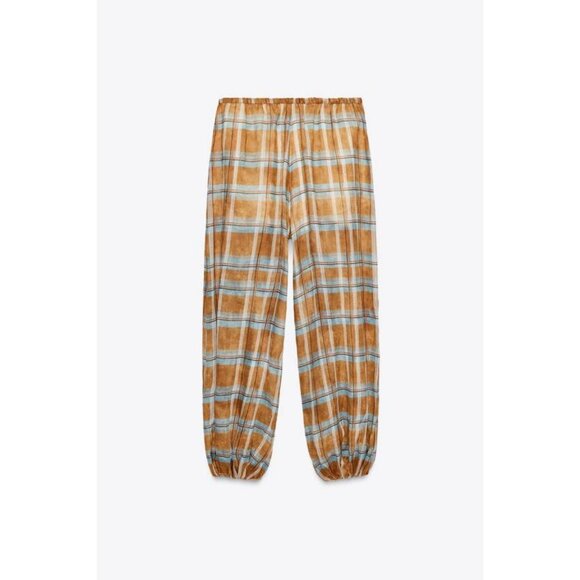 ZARA ZW COLLECTION RAMIE CHECK BALLOON TROUSERS - Picture 3 of 4